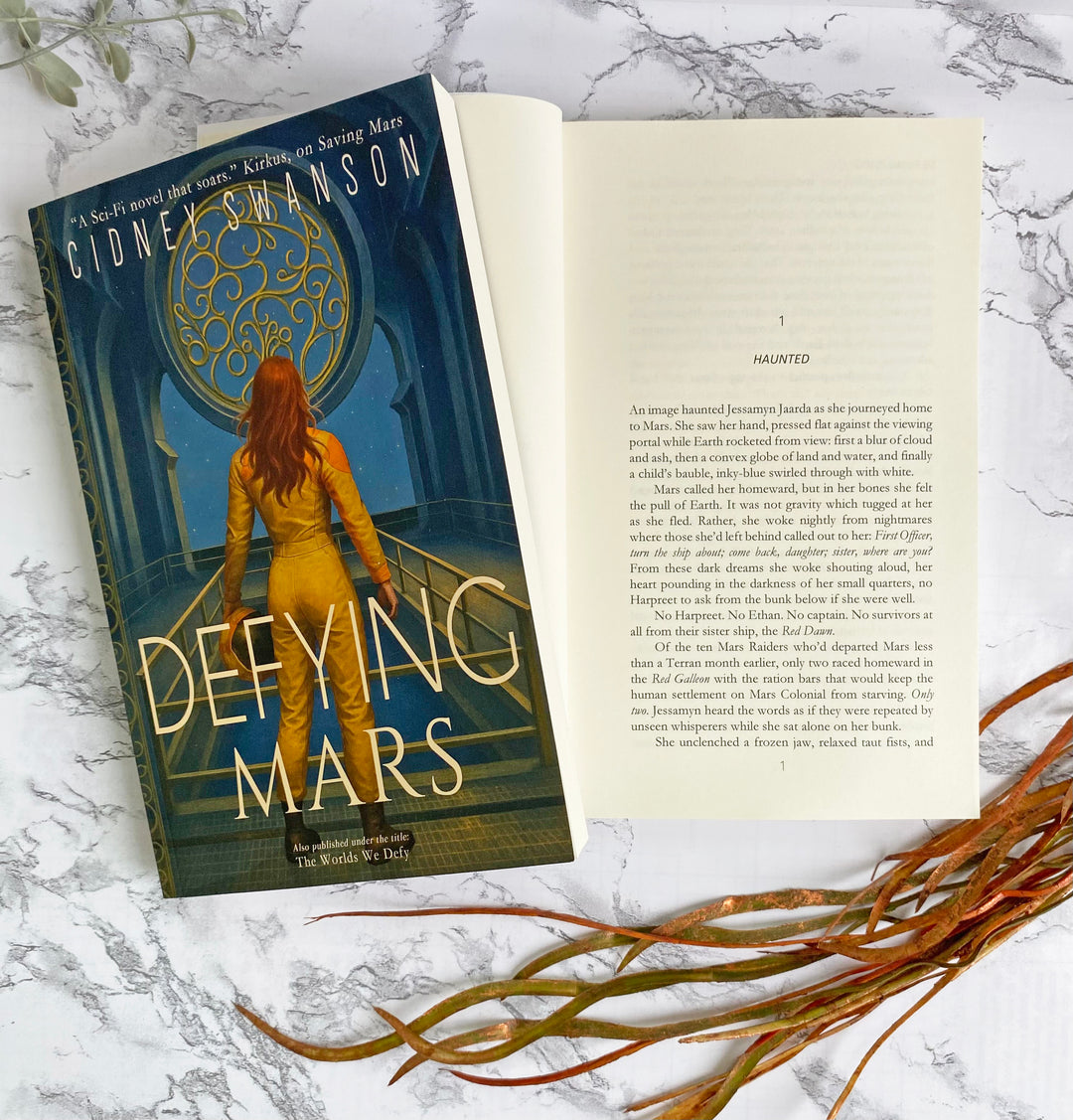 Open page of Defying Mars by Cidney Swanson | clean YA sci-fi for ages 10+, part of the Saving Mars series.